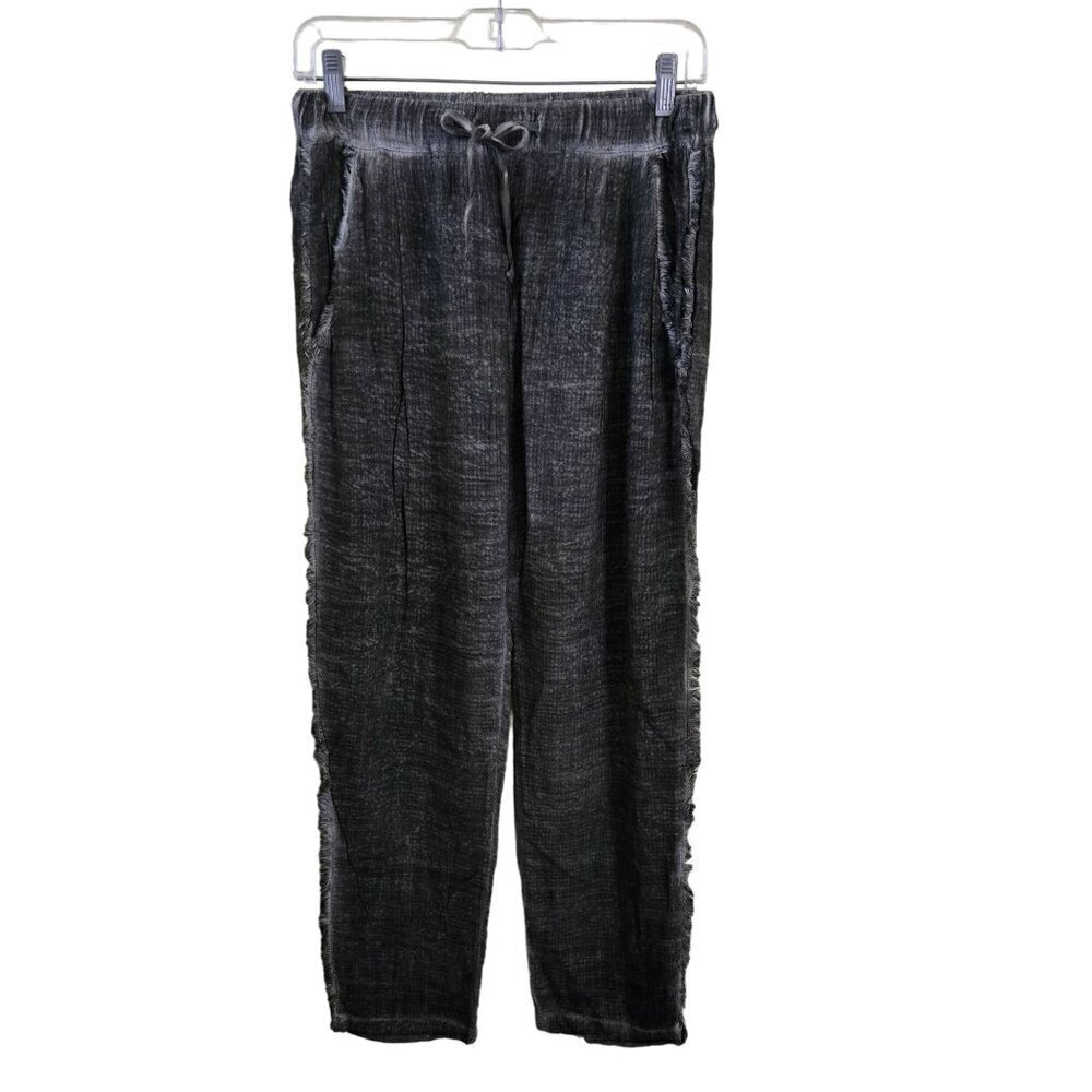 Unique Washed Black Rayon Blend Fringe Detail Pull On Pants Size M